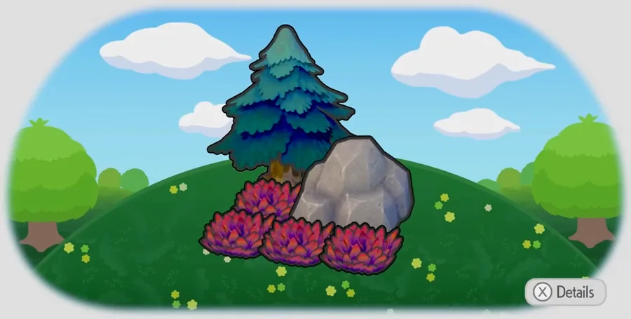 Pointy tree-shaded rocky tall grass